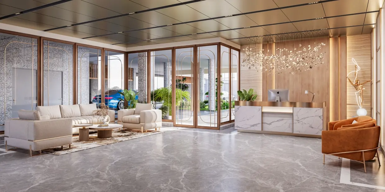 Grand entrance lobby and landscaped arrival